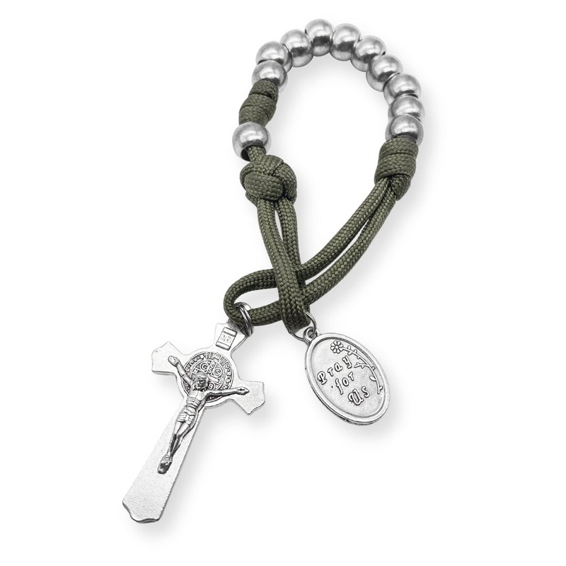 Nazareth Store Olive Military One Decade Paracord Rosary Silver Beads