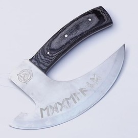 EdgeLandKnives® Pizza Cutter Axe 8 inch Ulu Knife, Rocking Knife Mincing Meat Vegetable Cleaver Kitchen Knife, Rosewood Handle & Heavy Duty Viking Axe Head with Sheath, Viking Butcher Cleaver Knife