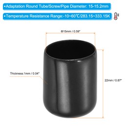 PATIKIL 15MM Vinyl Rubber End Caps, 20 Pack Flexible Bolt Screw Covers Caps Round Thread Protector Caps for Metal Tubing Rod Bolts, Black