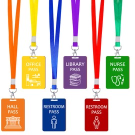 Sabary 6 Sets Hall Pass Lanyards and School Passes Set Unbreakable Wooden Bathroom Passes for Classrooms Hall, Restroom, Library, Office and Nurse School Teacher Supplies Gift(Bright Color)