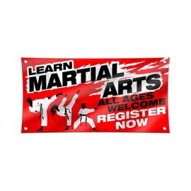 Learn Martial Arts Banner (5ft X 10ft) All Ages Welcome Register Now Sign Open Display Self Defense School Gym Training