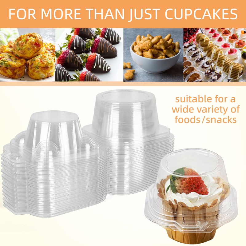 LotFancy Plastic Individual Cupcake Containers, 50 Pcs Disposable Cupcake Holders