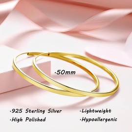 Bewenda Earrings 925 Silver Hoop Earrings Large, 925 Sterling Silver Hoop Earrings for Women, Hypoallergenic Large Earrings Hoop Earrings in 40/50/60 mm Diameter, Folding Hoop Earrings Round Circle