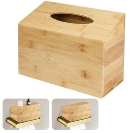 Hand Towel Box Cover for Kleenex with Sloped Top, Natural Bamboo Tissue Box Fits Trapezium Kleenex Hand Towels Sizes, Bottom Pull-Out Design, Minimalist Design for Tabletop, Bathroom, Office