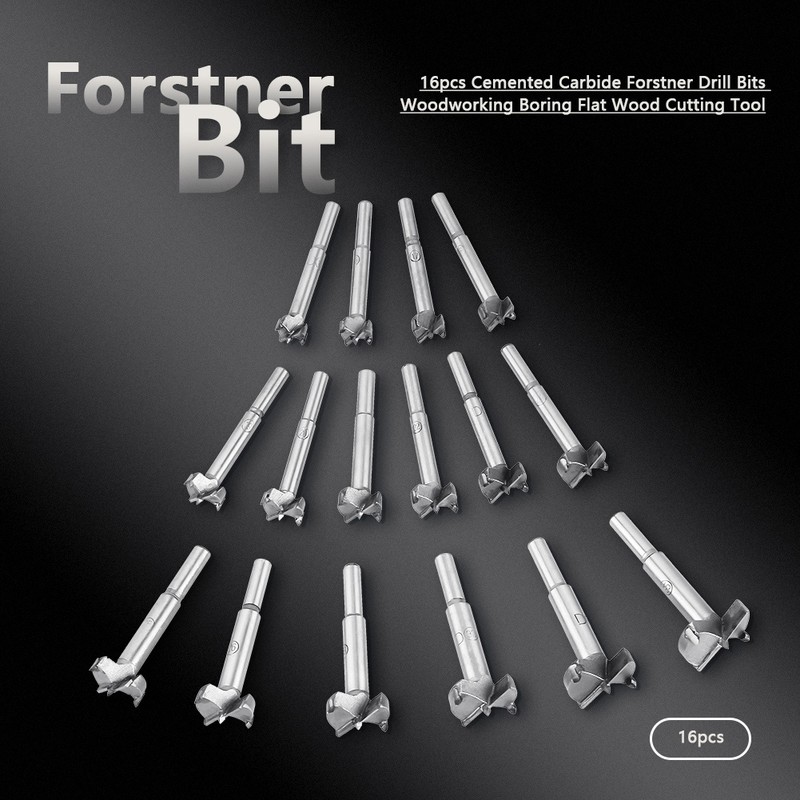 16pcs Cemented Carbide Forstner Drill Bits Woodworking Boring Flat Wood