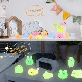 LEEHUR Party Bag Fillers for Kids, 100PSC Squishy Toys Glow In The Dark Mini Mochi Squishes Toys Stress Relief Squeeze Fidget Toys KAWAII Goodie Bag Fillers For Kids