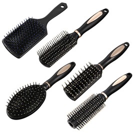 Fanshiontide 5 Piece Hair Brush Set without Pulling, Detangling Brush for Curls, Long Hair for Men, Women, Antistatic Massage, Oval Round Rectangle Hair Brushes for Wet or Dry Hair Detangling