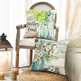 BAOKU Cushion Covers 45x45 cm Pillow Covers Spring Decorative Home Decor for Bed Couch Sofa Bedroom Office Pack of 4 abstraction Flower Pattern Linen Pillowcase 18x18 Inch