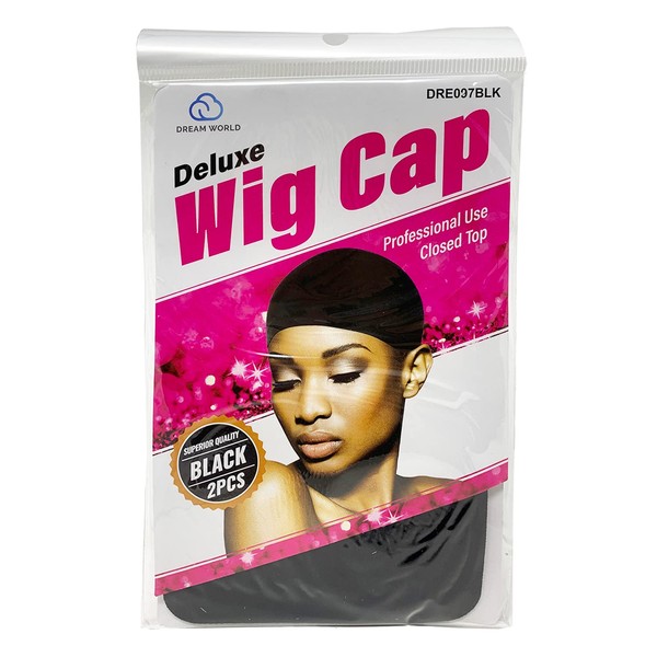 DREAM Deluxe Wig Cap Black 2 pc (Model: 097 BLACK), Spandex cap, Wig cap, Mesh cap, Snood, Hair net, Fish net by Dream