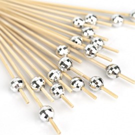 100 Pcs Disco Ball Toothpicks Long Toothpicks，Disco Ball Drink Stirrer Wooden Cocktail Skewers Toothpicks,Wooden Toothpicks Cocktail Garnishes for Drinks Tooth Picks for Appetizer