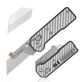 9TiEDC Folding Utility Knife,G10/Carbon Fiber Handle Heavy Duty Safety Box Cutter, Razor Knife with Extra 10PC Blades, Perfect for Household Tools, Office, Factory, Outdoor Use.