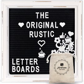 Black Felt Letter Board Baby Announcement Sign with Rustic Wood White Frame - Rustic Farmhouse Letter Board Sign with Stand - 10x10 Felt Board Changeable Message Board with 350 Letter Set