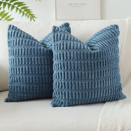 JOTOM Set of 2 Corduroy Soft Striped Cushion Covers 45x45 cm Decorative Throw Pillow Covers Square Cushion Case Home Boho Decor Pillow Cases for Couch Sofa Bedroom 18x18 Inch (Dusty Blue)