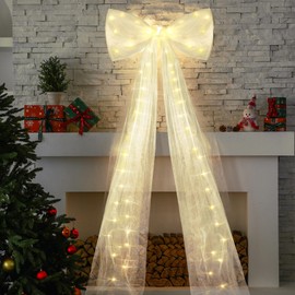 LED Christmas Extra Large White Bow 24 x 71 Inch Light for Home Christmas Tree Toppers Wreath Wall Room Party Holiday Decor Supplies