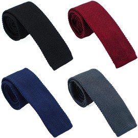 BELLUNO Skinny Knit NeckTies for Men, 4-PAK 2.2" Flat-end Smart Sock Ties