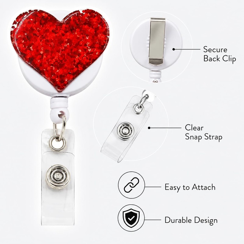 Kryoflare Heart Badge Holder, Retractable ID Card Clips, Identification Badges