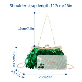 MilyaDE Women's Clutch Flowers Elegant Bridal Bag Wedding Party Dress Bag Evening Bag Handbag with Chain Kiss Lock, D Sequins Green
