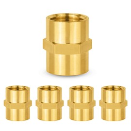 5-PACK GUOFIS Brass Pipe Fittings Coupling,1/2" NPT Female to 1/2" NPT Female, For Link Between Two Pipe or Fittings