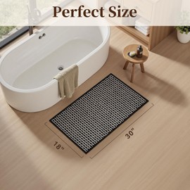 Unique Woven Bathroom Mat, Super Absorbent Quick Dry Non Slip Bath Mats for Bathroom Textured Soft Bath Mat Washable Boho Bathroom Rugs for Bathroom Floor Beside Tub, 18" x 30", Black