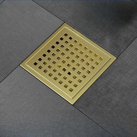 6 Inch Square Shower Floor Drain Cover Shower Strainer Polished Gold Hair Catcher 304 Stainless Steel,Quadrato Pattern Grate