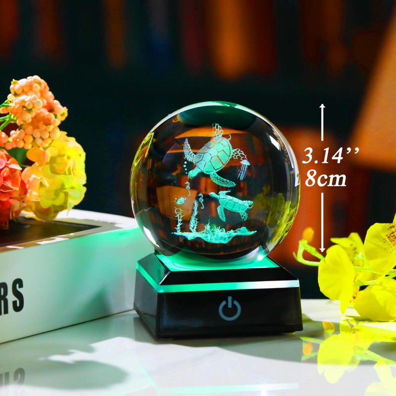Qianwei Sea Turtle Gifts 3D Crystal Ball 3.14''