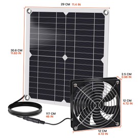 ZINIKIF Solar Fan, 12W Weatherproof Solar Panel with DC Fan for Small Chicken Coops, Greenhouses, Sheds, Pet Houses, Intake or Exhaust air