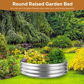 Raynesys 48 Inch Round Galvanized Fire Pit Ring, Silver Round Galvanized Fire Ring, 4 Feet Diameter Fire Pit, Outdoor Pits for Backyard, Camping, Bonfire
