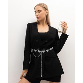 HIQUACC Western Metal Concho Chain Belt for Women Boho Chain Belt Cowgirl Waist Belt for Dresses Jeans (Heart Silver-L)