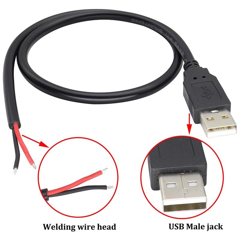 HCFeng 18AWG USB 2.0 Male Plug to 2pin Bare Cable