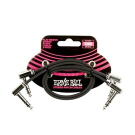 Ernie Ball - Cable de conexión estéreo plano de 12 pulgadas, paquete de 2, negro