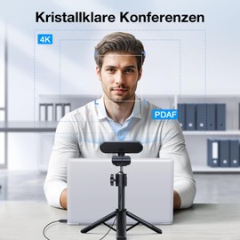 EMEET Webcam 4K, Nova 4K Webcam with Tripod, 2 Microphones with Noise Reduction, Ultra HD Webcam with 73° Wide Angle and Lens Cover, PDAF Automatic Light Correction, Webcam for Mac, Laptop