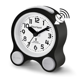 Hearkent Atomic Talking Clock 5 Sets of Separate Alarms English Speaking Pleasant Male Or Female Voice Switchable (All Black)