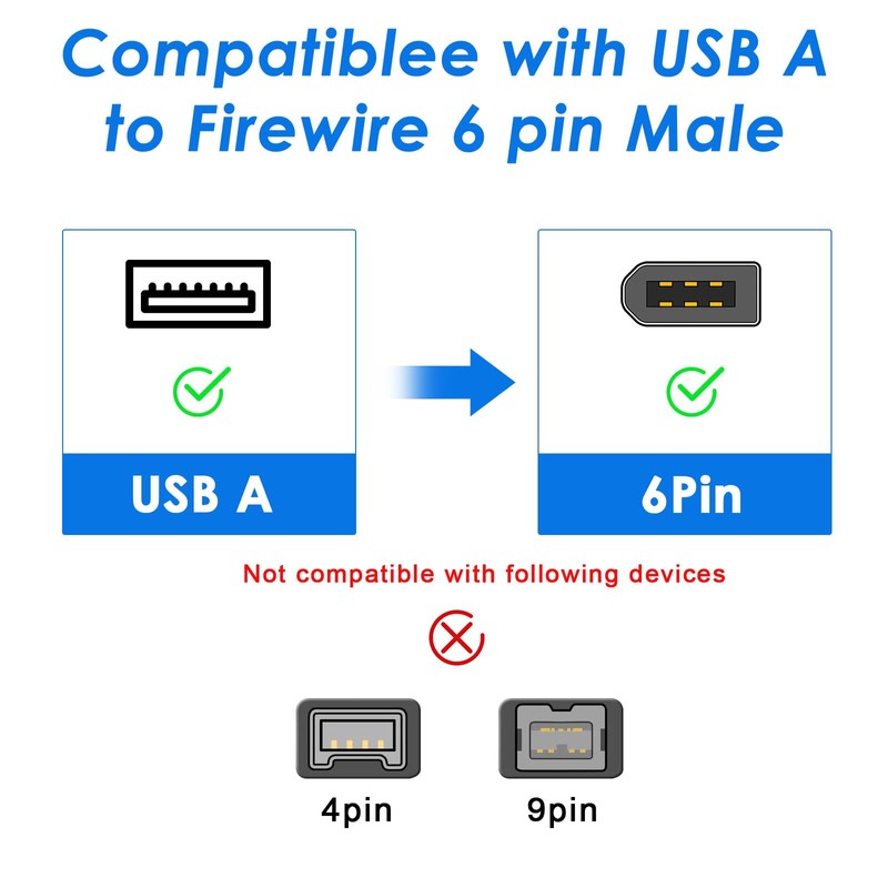 6ft Firewire to USB Adapter Cable 6 Pin IEEE 1394