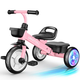 Umatoll Tricycle for Toddlers 2-5 Year Old, Ajustable Toddler Bike Outdoor Toys, Birthday Gift for Girl Age 2-4, Trike with Light up Wheels