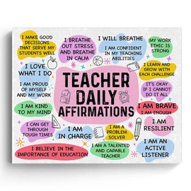 Motivational Inspirational Canvas Wall Art Decor - 20x24 inch Teacher Daily Affirmations, Inspirational Quotes for Educators, Positive Affirmation Wall Decor for Home or Office, Uplifting Gift