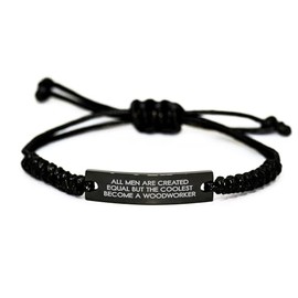 Woodworker Rope Bracelet, A Thoughtful Gift for Him, Funny Quote, Adjustable Rope, Black Stainless Steel, Birthday