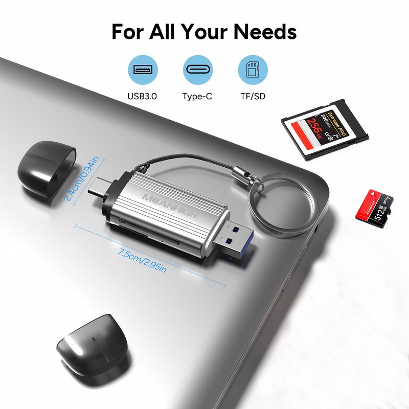 MEANHIGH SD Card Reader, USB-C and USB 3.0 Micro SD