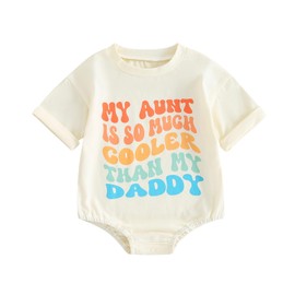 My Aunt is So Much Cooler Than My Daddy or Mommy Onsie Funny Newborn Baby Bodysuit Announcement Romper (Light Yellow Style 1, 0-3 Months)
