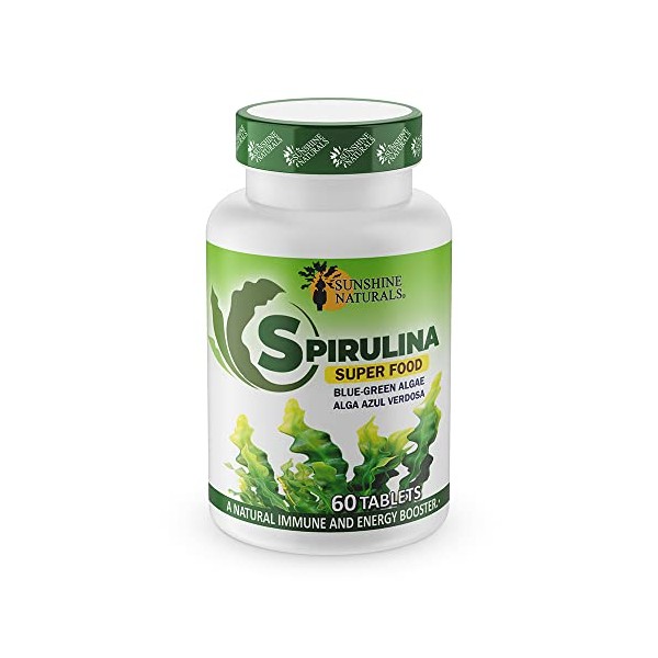 Sunshine Naturals Spirulina. Superfood. Natural Immune System and Energy Booster. 500 mg. 60 Tablets