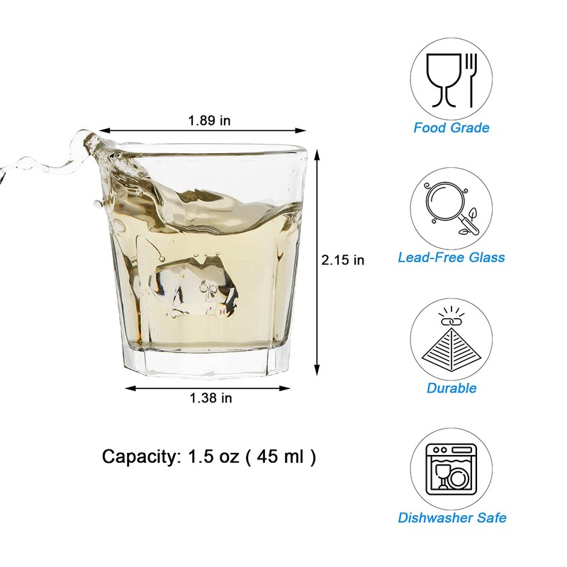 D&Z Shot Glasses, 1.5 Ounces (45 ml), Round Mouth and