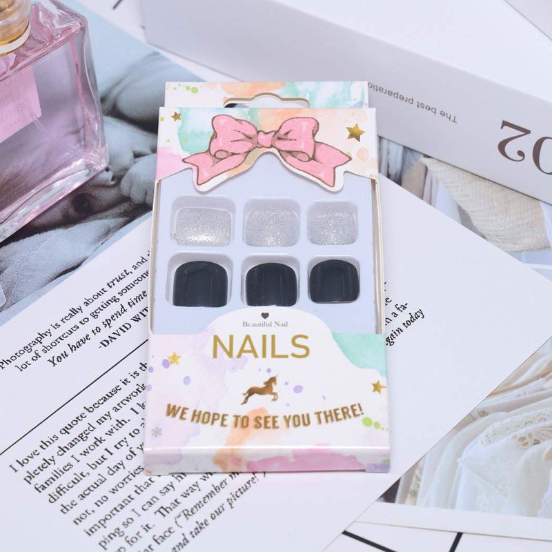 Yienate False Nail for Toes, Chic Exquisite Bride Black Bling