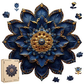 Puzzles for Adults 500 Pieces, Mandela Queen Flower Wooden Puzzles,16.5x16.5in, Royal, Unique Shaped Lotus Yoga Gifts Jigsaw Puzzles, Irregular Wood Puzzles Creative Gift for Adults Family Game