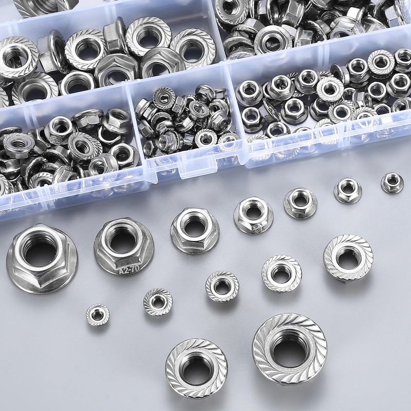 Pack of 185 Flange Nuts, Hexagonal Flange Nuts with Flange