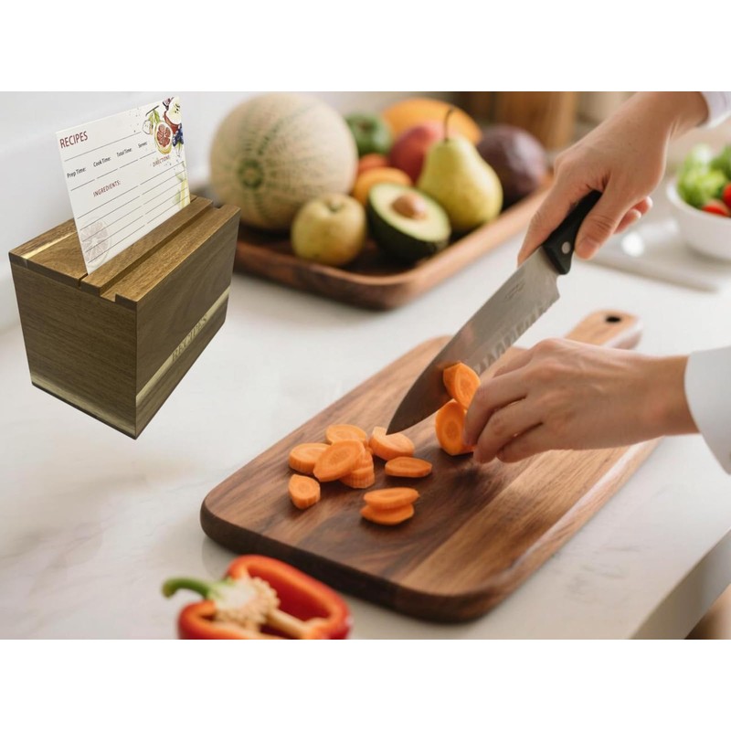 CHOUYUHE Acacia Wood Recipe Box Set - 100 4x6 Recipe