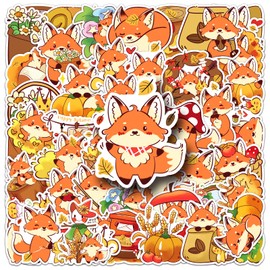 Fox Stickers Pack, 50 Pcs Kawaii Fox Stickers for Adults Teens, Cartoon Wildlife Animal Waterproof Vinyl Decals for Water Bottle Luggage Computer Skateboard Laptop Phone Guitar