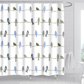 Birds Fabric Decorative Shower Curtain for Bathroom -120GSM Lightweight but Durable Waterproof Fabric with 12x Reinforced Grommets & Hooks, No Liner Needed 71”x71”