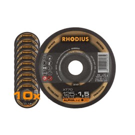 RHODIUS XT70 | Pack of 10 | Diameter 125 mm x 1.5 mm | Metal Cutting Disc | Extra Thin | for Angle Grinders, Stainless Steel, Iron, Carbide