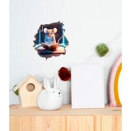 Mouse Reading Book Wall Murals Peel and Stick for Kids Room, Classroom Wall Decor - 3D Effect Wall Mural, Ideal Wall Stickers & Murals, Decorative Decal for Educational Spaces Design 11