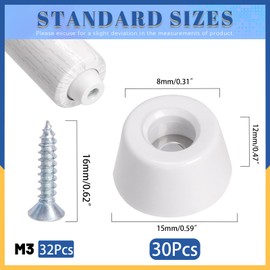Glarks 30 Sets White Cutting Board Rubber Feet Set Includes 30pcs Non Slip Rubber Feet Bumpers with 32pcs Stainless Steel Screws for Furniture Electronics Kitchen Appliances
