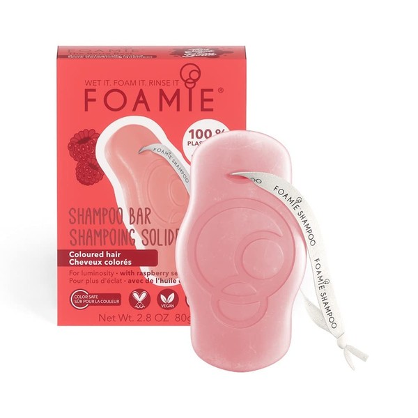 FOAMIE Shampoo Bar, Raspberry Oil for Coloured Hair, Plastic-Free, pH-Balanced,